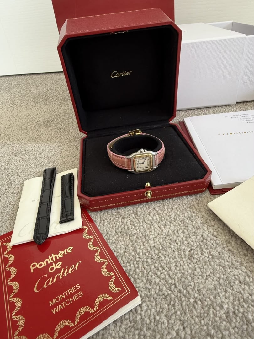 Montre Cartier Panthère pour femme - Or 18 carats et acier - Coffret complet